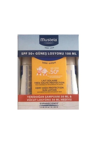 Mustela Bebek Güneş Losyonu 100 ML + Yenidoğan Şampuanı 50 ML + Vücut Losyonu 50 ML