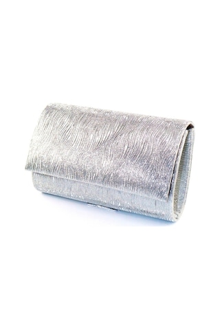 Lazer Dalgalı Kumaş Gümüş Abiye Çanta Kadın Abiye Çanta Abiye Çanta Gümüş Gri Davet Düğün Çantası