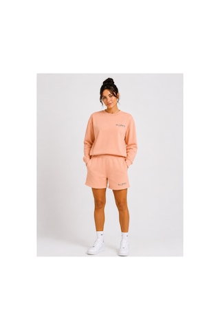 Herkesemoda Hüppy Baskılı Kadın Oversize Şortlu Sweatshirt Eşofman Takımı Pudra