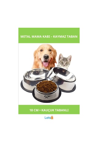 Paslanmaz Çelik Kauçuk Tabanlı Mama Kabı 18 Cm