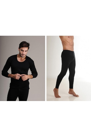 Hasyün Erkek %61 Siyah Yün Uzun Kollu Fanila Atlet Ve Uzun Don İçlik Takım 4001/4002- 1 Set Siyah