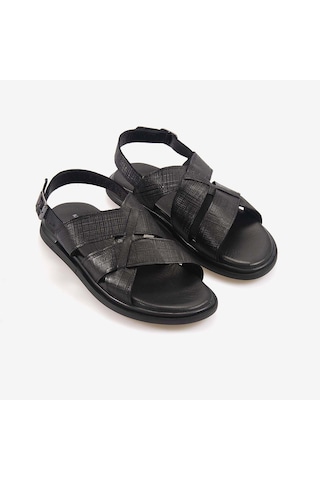 Kemal Tanca Erkek Kauçuk Tabanlı Şık Tasarım Comfort Günlük Çapraz Bantlı Sandalet 560 siyah