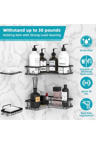 Ranyeek Demir Sabun Tutucu, Deliksiz Yapıştırıcı İle, Su Akışlı Tasarım, Banyo/mutfak Uygun, Kolay Kurulum Diğer