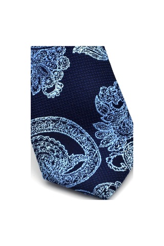 Mavi Şal Desenli Lacivert Dokuma Kumaş Mendilli Slim Fit Kravat // SDK-240113 Lacivert