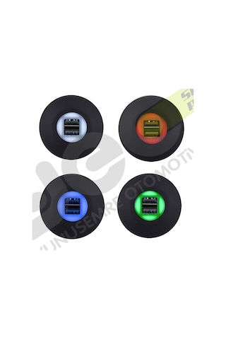 Çift Usb Işıklı Araç Şarj Soketi 12-24V 4.2A Mavi