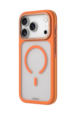 Apple Uyumlu iPhone 17 Pro Max Kılıf M-safe Şarj Özellikli Youngkit Rock Sand Serisi Kapak Turuncu