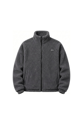 Genius Store Oversize Peluş Erkek İçi Polarlı Tam Fermuarlı Sherpa Sonbahar Kış Kadın Polar Sweatshirt Oversıze-pelus Füme