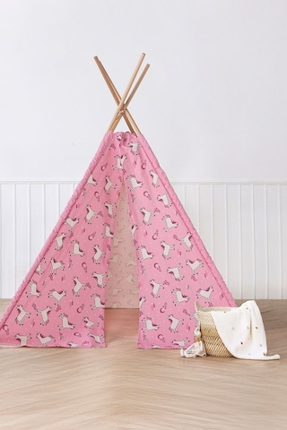 Çocuk Oyun Çadırı Ahşap Direkli Geniş Oyun Evi 150x150x200 Cm Pembe