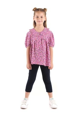 Ahengim Kız Çocuk Takım Vizkon Bluzlu Taytlı Alt Üst Takım Pamuklu Ak2521 Gül Kurusu