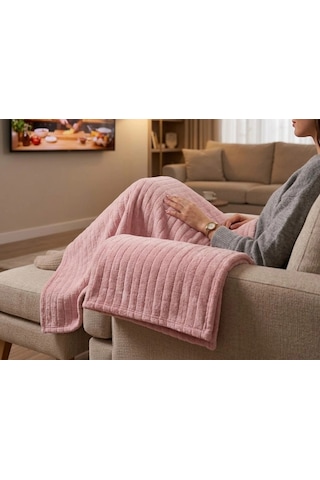 Biçomi Wellsoft Ekstra Yumuşak Tek Kişilik Tv & Dinlenme Battaniyesi 100x175 Cm - Pudra Pudra Pembe