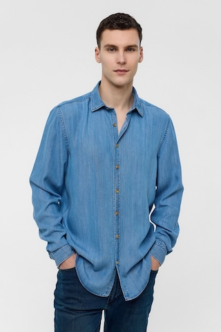 Backandbond Mavi Regular Fit Uzun Kollu Denim Gömlek