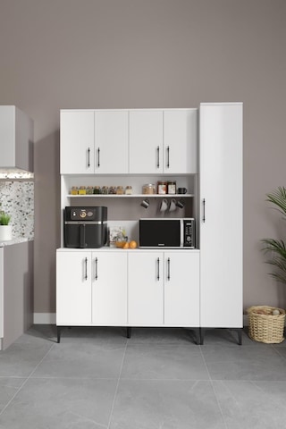 Plain Metal Ayak Metal Kulp Pla9155 Kahve Köşesi 9 Kapaklı Çok Amaçlı Dolap Erzak Dolabı Kiler Dolabı Saklama Dolabı Beyaz