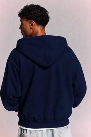 Tarz Cool Erkek 3 İplik Şardonlu Regular Fermuarlı Kapüşonlu Sweatshirt Kalın Kışlık Hoodie Lacivert