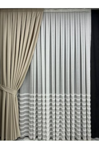 Meyra Mat Pamuklu Krem Fon Perde 1/3 Sık Pile Krem