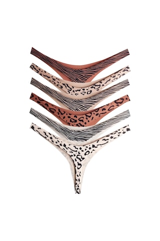 Basic Desenli Lazer Kesim Kadın Tanga Külot 6'lı Paket Renkli-1 Çok Renkli