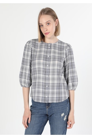 Colins Regular Fit Yuvarlak Yaka Ekoseli Kadın Lacivert Uzun Kol Gömlek Cl1059778 Q1.v2 Nav Lacivert