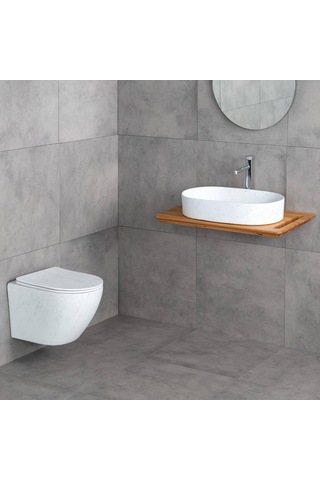 Lena - Asma Klozet Mermer Desenli Mat Beyaz Kapak Dahil Outlet - Et-w1200m8- Beyaz