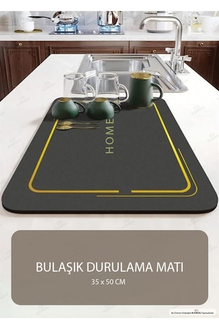 1 Adet - Siyah 35x50cm Bulaşık Matı, Kurulama Matı, Tezgah Üstü Mat, Su Emen Mat, Lavabo Paspası