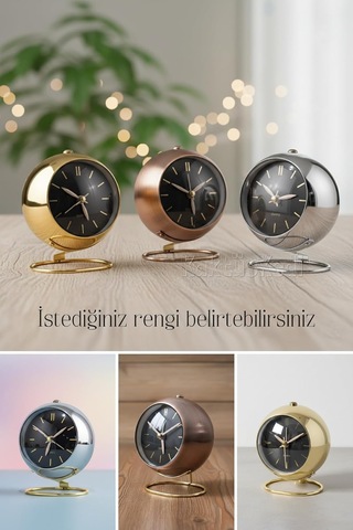 Metal Gövdeli Tombik Masa Saati - Işıklı Çalar Saat Altın, 7480000717853 Diğer