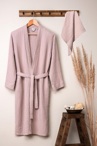 Unisex Kimono Müslin Bornoz + Havlu Seti Pudra-pudra Pudra