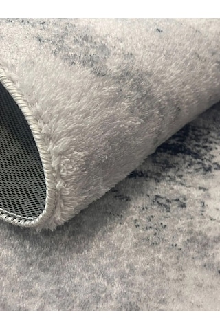Raschel Carpet Çizgi Desenli Gri Kaymaz Taban Kalın Peluş Halı - Yolluk Yüksek Kalite Gri