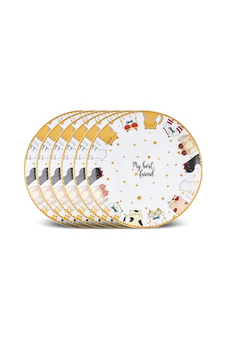 Karaca Cat Cake 6 Parça Opal Cam Pasta Seti 19 Cm Çok Renkli