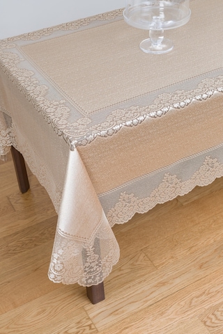 Çini Desenli Örme Leke Tutmaz Masa Örtüsü Sütlü Kahverengi