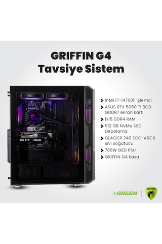 Green GRIFFIN G4 i7-14700F 16 GB 512 GB SSD RTX5060Ti Free Dos Oem Paket Masaüstü Oyuncu Bilgisayarı