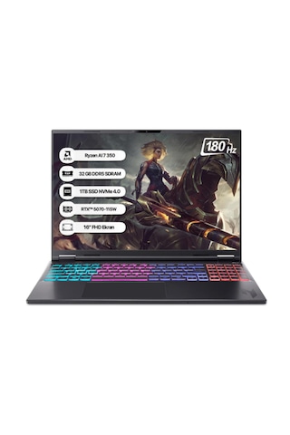 Acer Nitro 16S AI AMD AN16S-61-R4NB NH.QXKEY.002 RAI 350 32 GB 1 TB SSD RTX5070 16" Free Dos Dizüstü Bilgisayar
