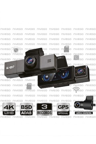 Dxtl X-13 4k 3 Kameralı Araç Içi Kamera 3.2 İnç Ekran Wifi Adas Bsd G-sensör Park Modu