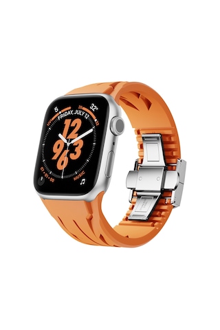 Butam Bilişim iOS Watch Uyumlu 42mm Krd-127 Metal Tokalı Silikon Kordon-turuncu