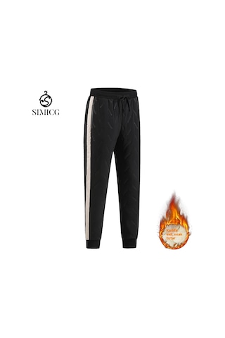 Erkekler İçin Kışlık Polar Ve Kuzu Yünü İle Kalınlaştırılmış, Kaz Tüyü Dolgulu Pamuklu Pantolon. Siyah