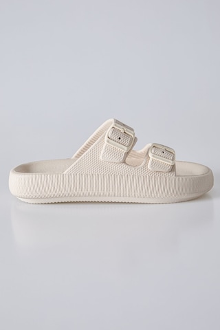 Tommy Life Bej Yüksek Tabanlı Çift Tokalı Erkek Terlik -89302 Bej