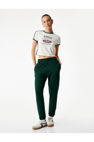 Koton Yüksek Bel Rahat Kalıp Şardonlu Jogger Eşofman Altı Yeşil 6wak40214nk Yeşil