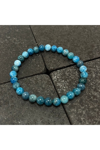 Sertifikalı Apatit 6mm Doğal Taş Bileklik Mavi