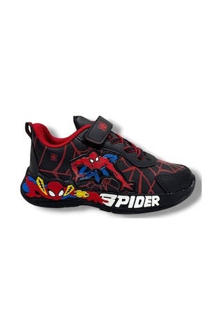 Cakgo 836-26 Deri Spiderman Baskılı Cırtlı Erkek Çocuk Sneaker Siyah Kırmızı 31-35 Siyah