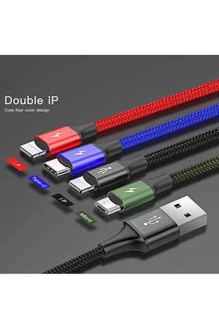 Baseus 4in1 Kablo Lightning (2)+Micro+Type-c 3.5A 1.2M
