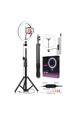 10"inç Ring Light Youtuber Tiktok Çekim Işıklı Telefon Tutucu+tripod 2.10 M Kumandalı