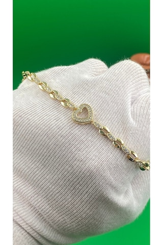Xuping 14 Ayar Altın Kaplama Kalpli Model Zirkon Taşlı Bileklik Gold