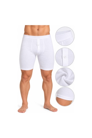 Westicgiyim Erkek Düğmeli Uzun Paça Boxer %95 Pamuk %5 Elastan Likralı Esnek Beyaz İç Giyim S-m-l