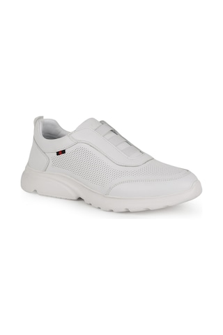 Libero Erkek Sneaker Ayakkabı Hakiki Deri Antik Slip-on Bağcıksız Delikli Hafif Kalın Eva Taban L6002 Beyaz