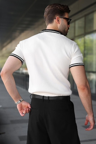 Madmext Beyaz Yarım Fermuarlı Polo Yaka Triko Erkek Tişört E7501