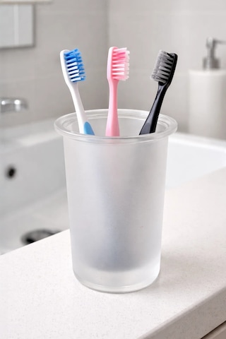 Buzlu Cam Diş Fırçalık Şık Ve Modern Banyo Düzenleyici Organizeri Beyaz