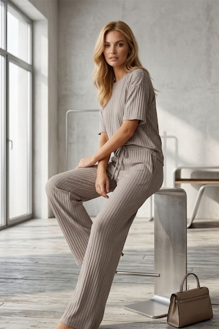 Fit Women Fitilli Kısa Kollu Takım 4457 Gri