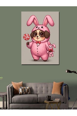 Kanvas Tablo Pembe Tavşan Ve Şeker 50cmx70cm