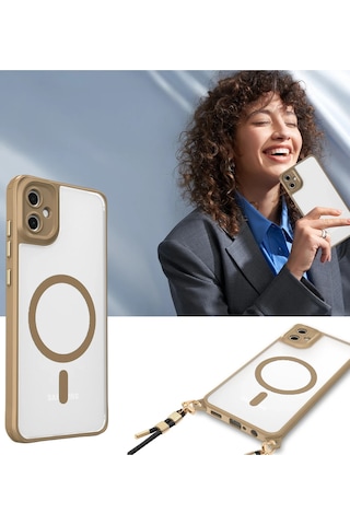 Samsung Galaxy A06 Uyumlu Manyetik Magsafe Destekli Askı Aparatlı Darbe Emici Kılıf Siyah