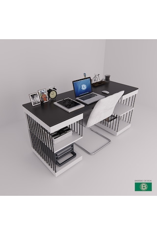 Çalışma Masası Raflı Çift Renk Modern Beyaz - Antrasit