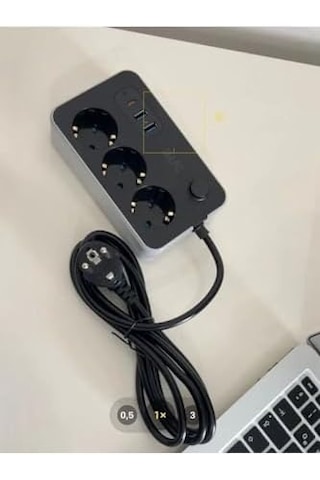 Çoklayıcı 3lü Priz 2 Usb 1 Type-c 2 Metre Kablo Anahtarlı Termal Akım Korumalı Priz