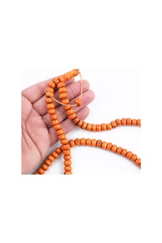 Şimşir Ağacı Boyalı Turuncu 99luk Tekerlek Kesim 10x6mm Namaz Tesbihi Turuncu