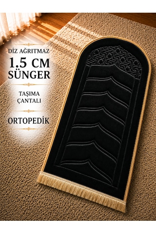 Diz Dostu Seccade Ortopedik Süngerli 1.5 Cm Kalın Kadife Namazlık Çanta Hediyeli Siyah